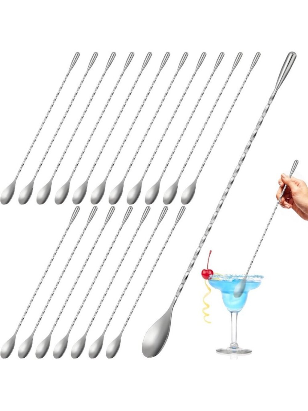 18 Pcs Stainless Steel Bar Spoons Set, 12'' Long Mixing Spoons for Cocktails